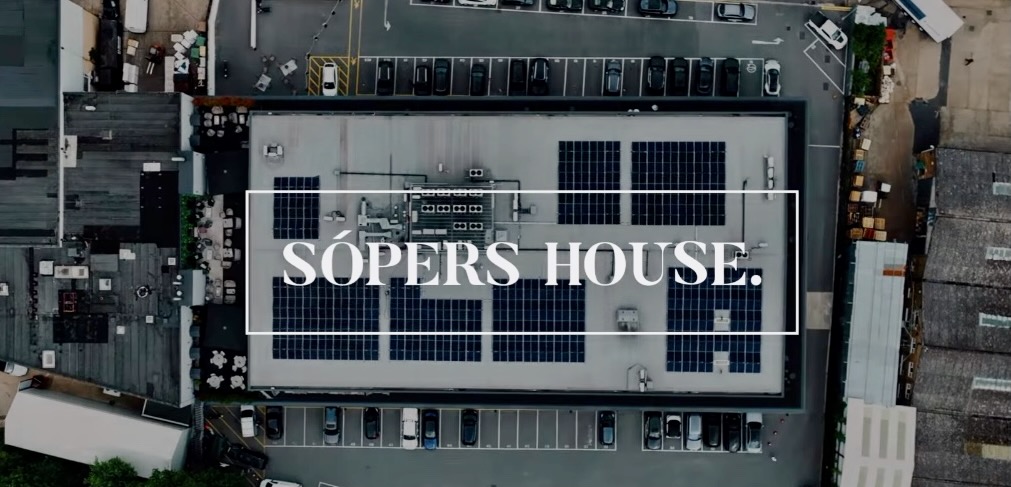 Aerial view of 300 solar panels installed on Sopers House commercial building roof in Cuffley by Climate Force